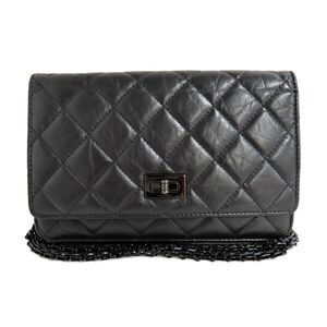 Chanel 2.55 Chain Wallet A70328 Shoulder Bag Black Aged Cuff Bkhardware